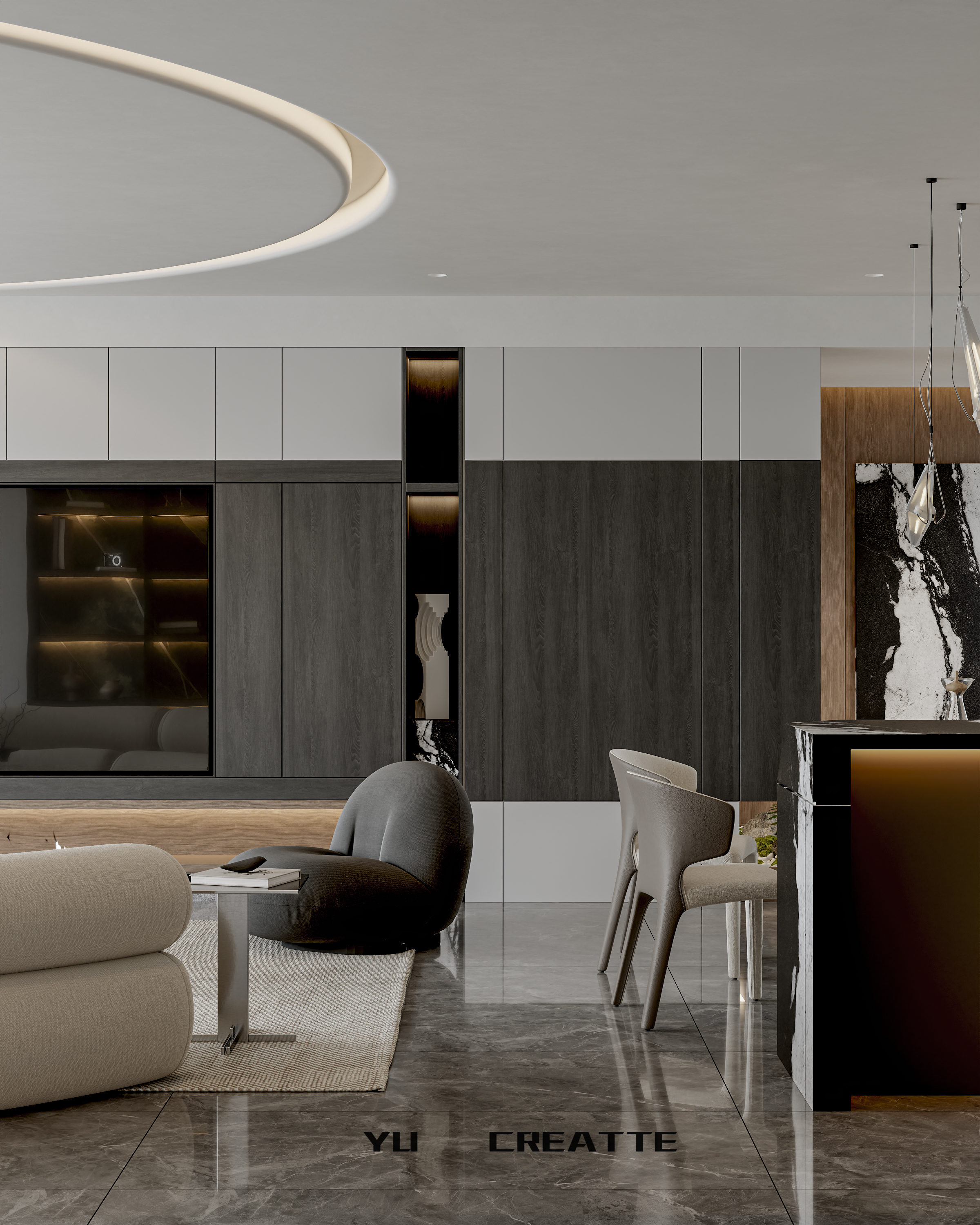 现代意式客餐厅书房-4