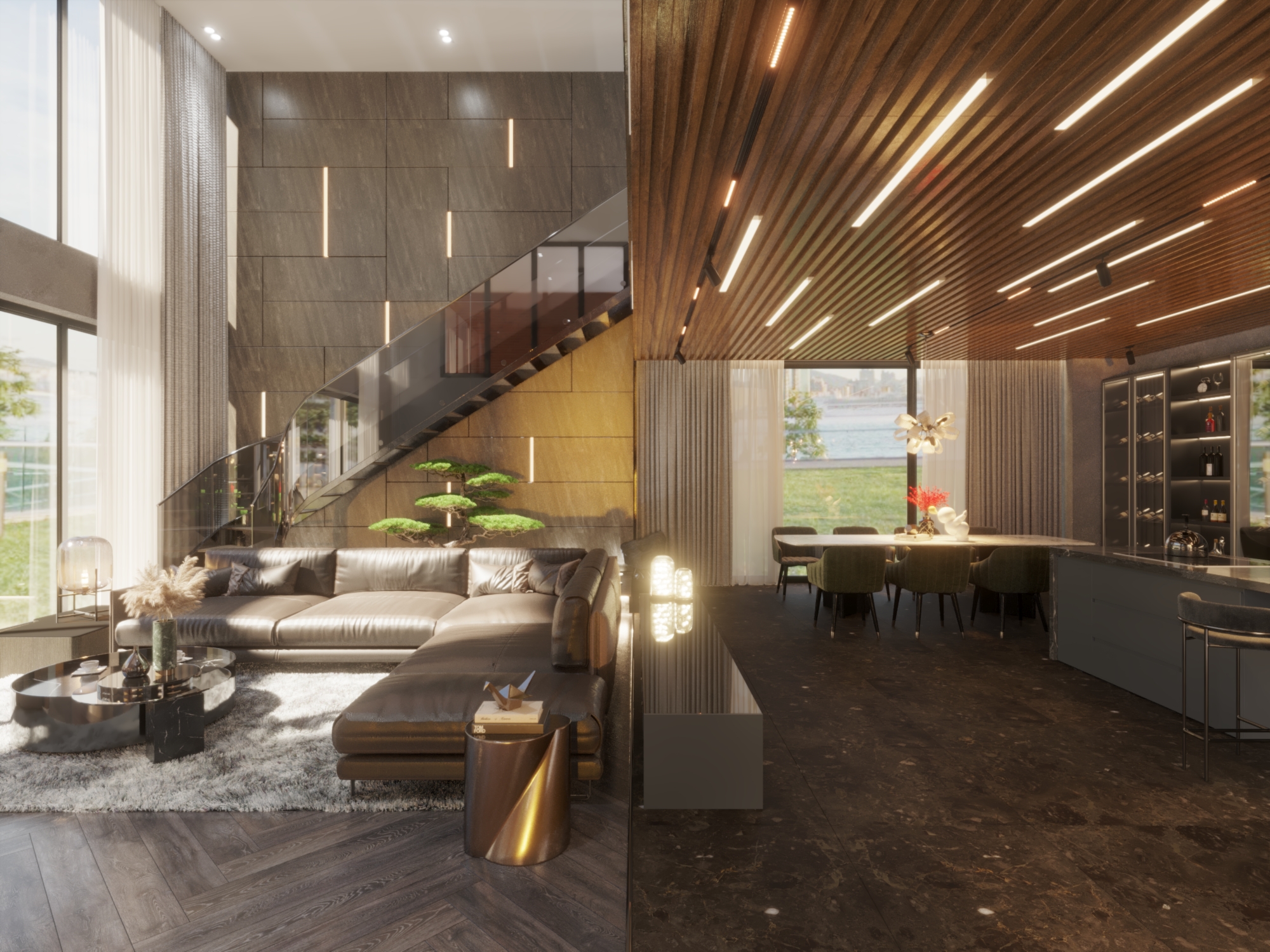 Villa Modern Reception and Living and Kitchen-1