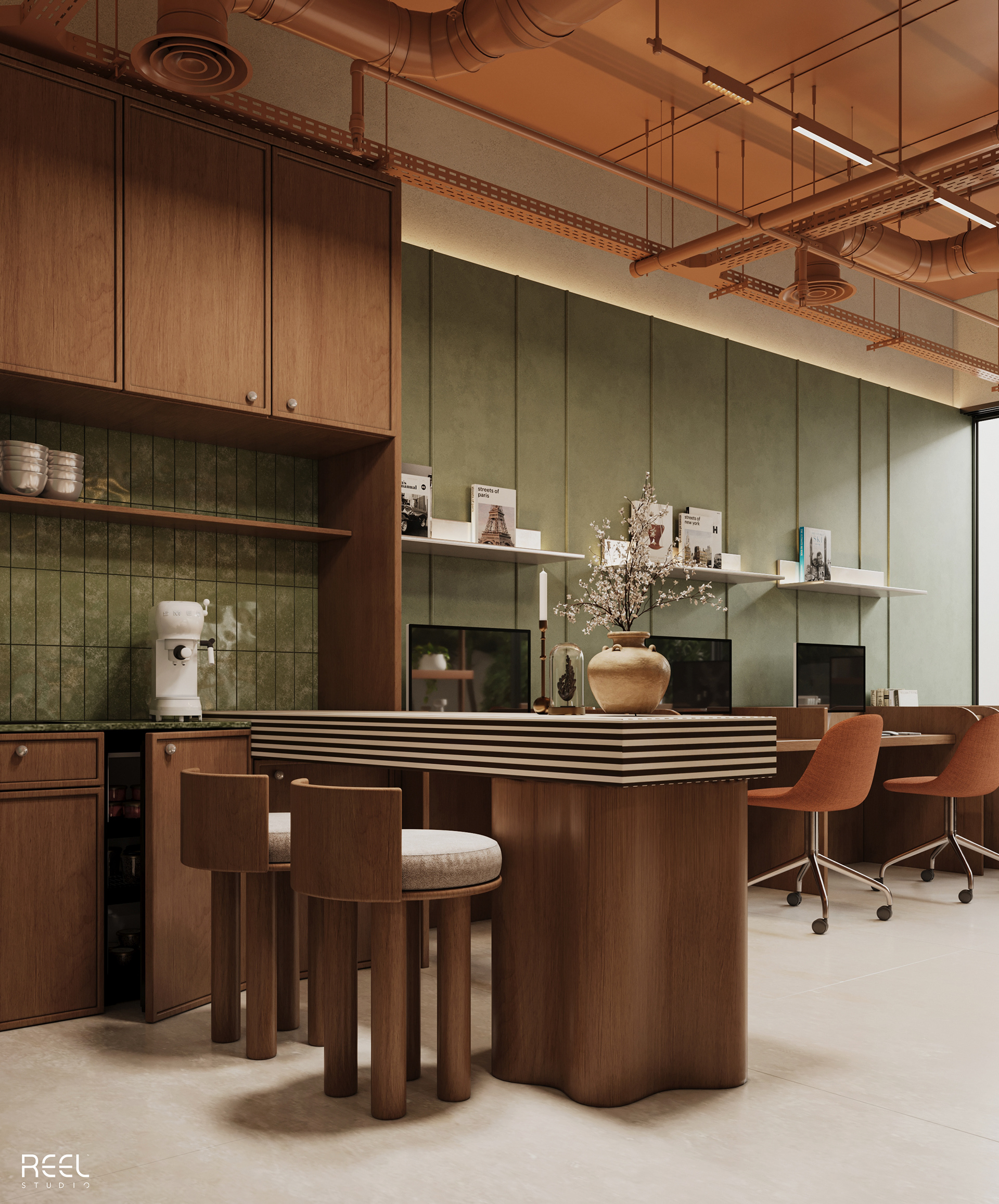 Mid-century Living Room With Workspace-18