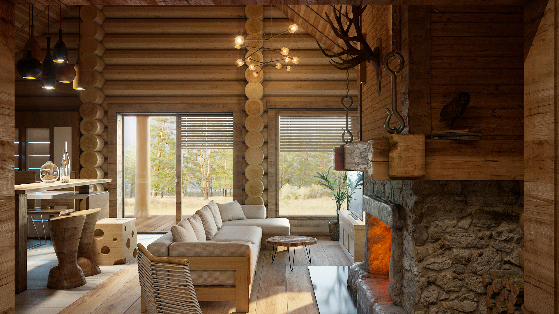 Варианты интерьера в срубе.-2