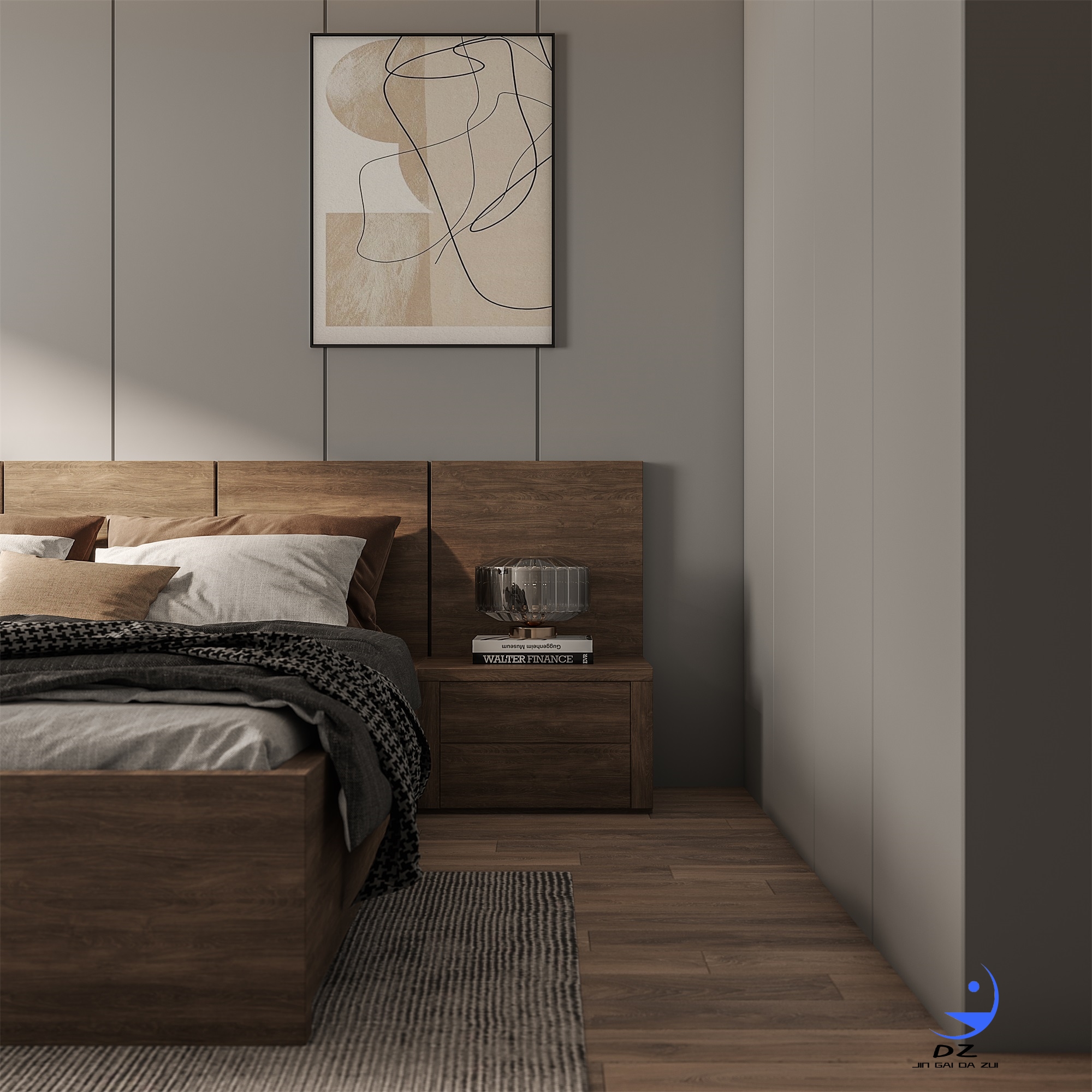 现代黑白系客餐厅卧室过道效果图-37