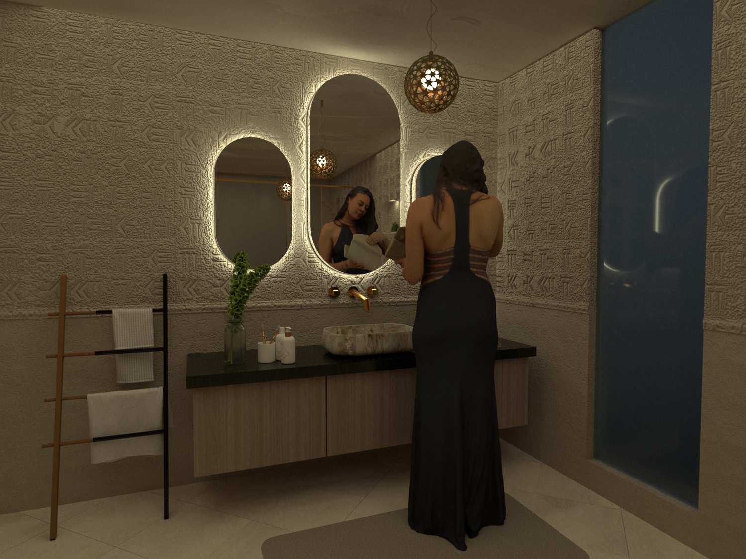 Bathroom with Cuneiform language design-7