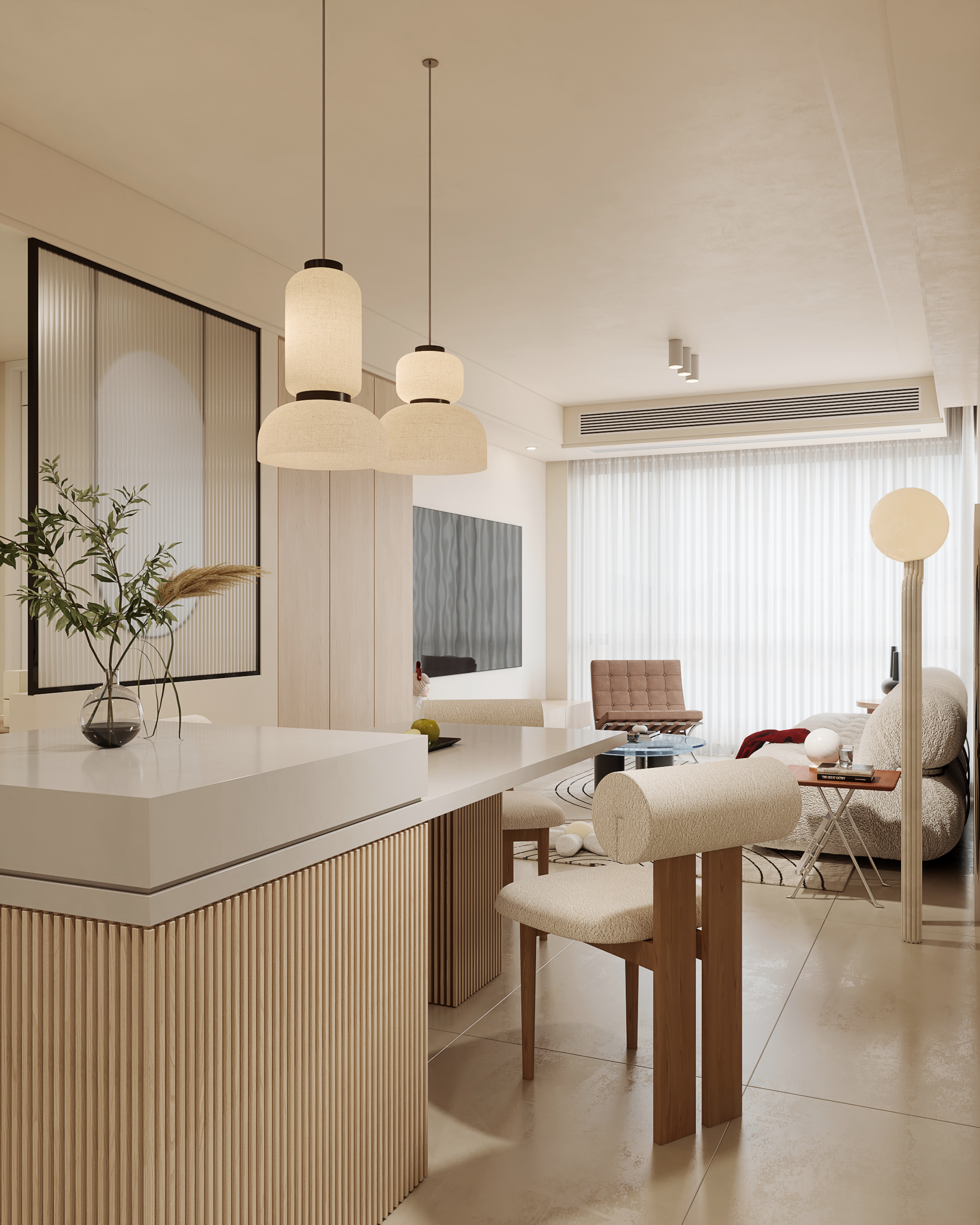 鸿烨表现|愿感受世间温柔 现代奶油风客餐厅-4