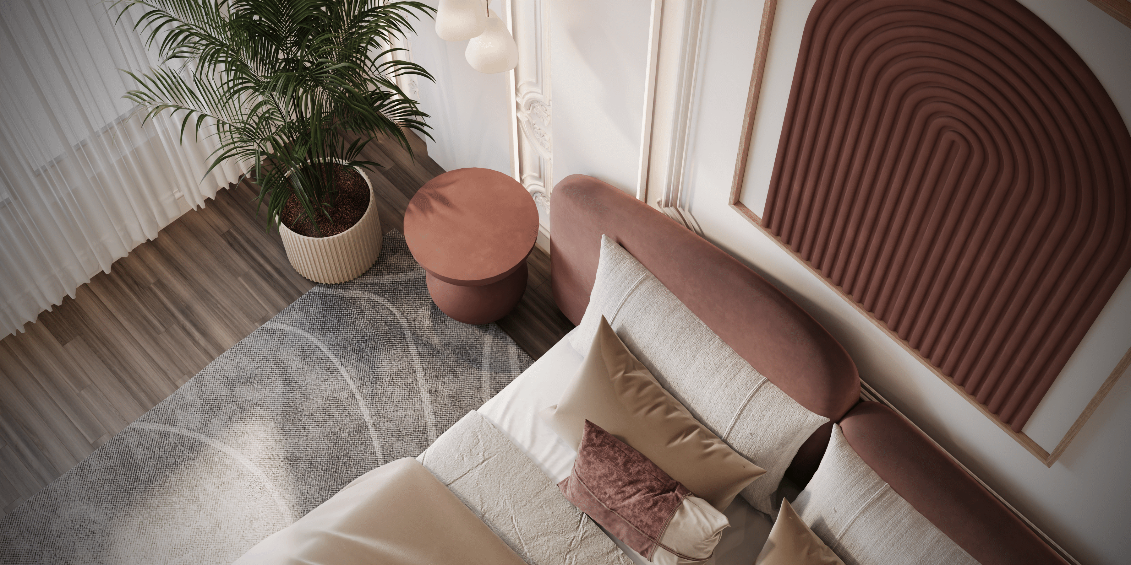 Neo Classic Bedroom | White & Burgundy Elegance-9