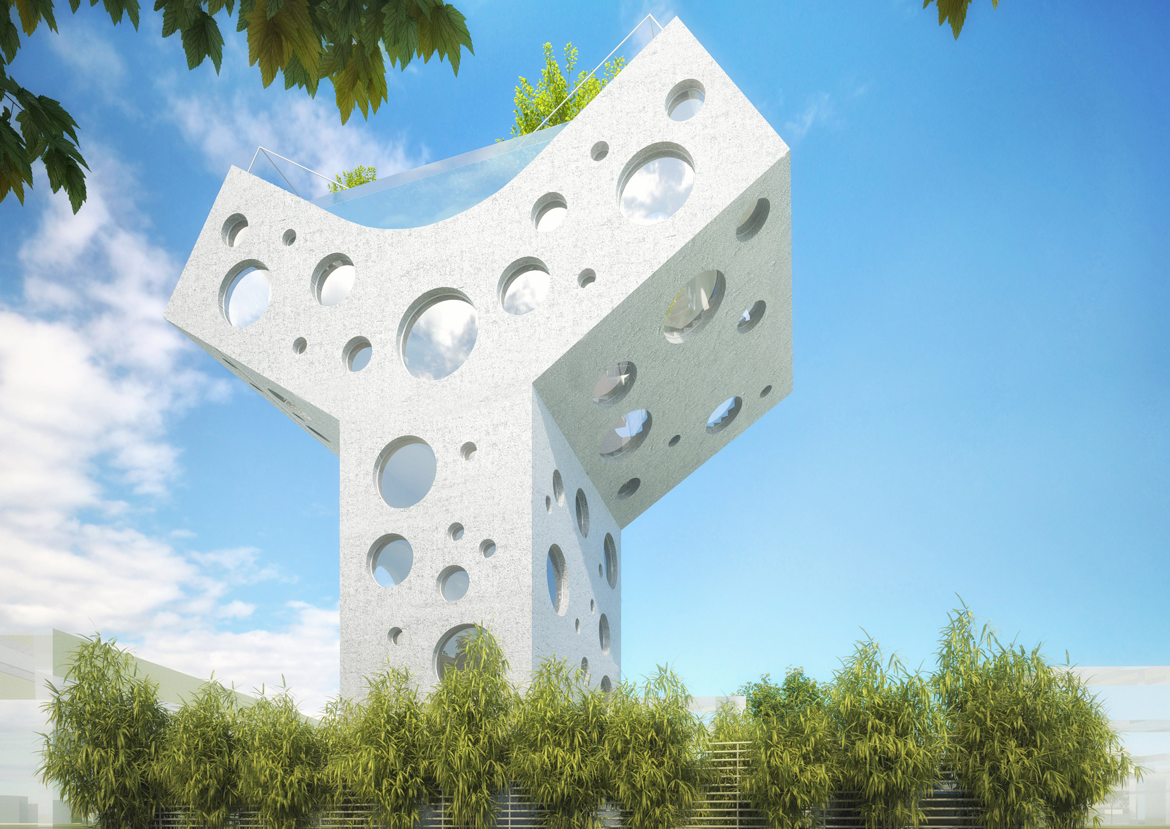 MVRDV 打造台南 Y 型别墅,屋顶泳池成焦点-3