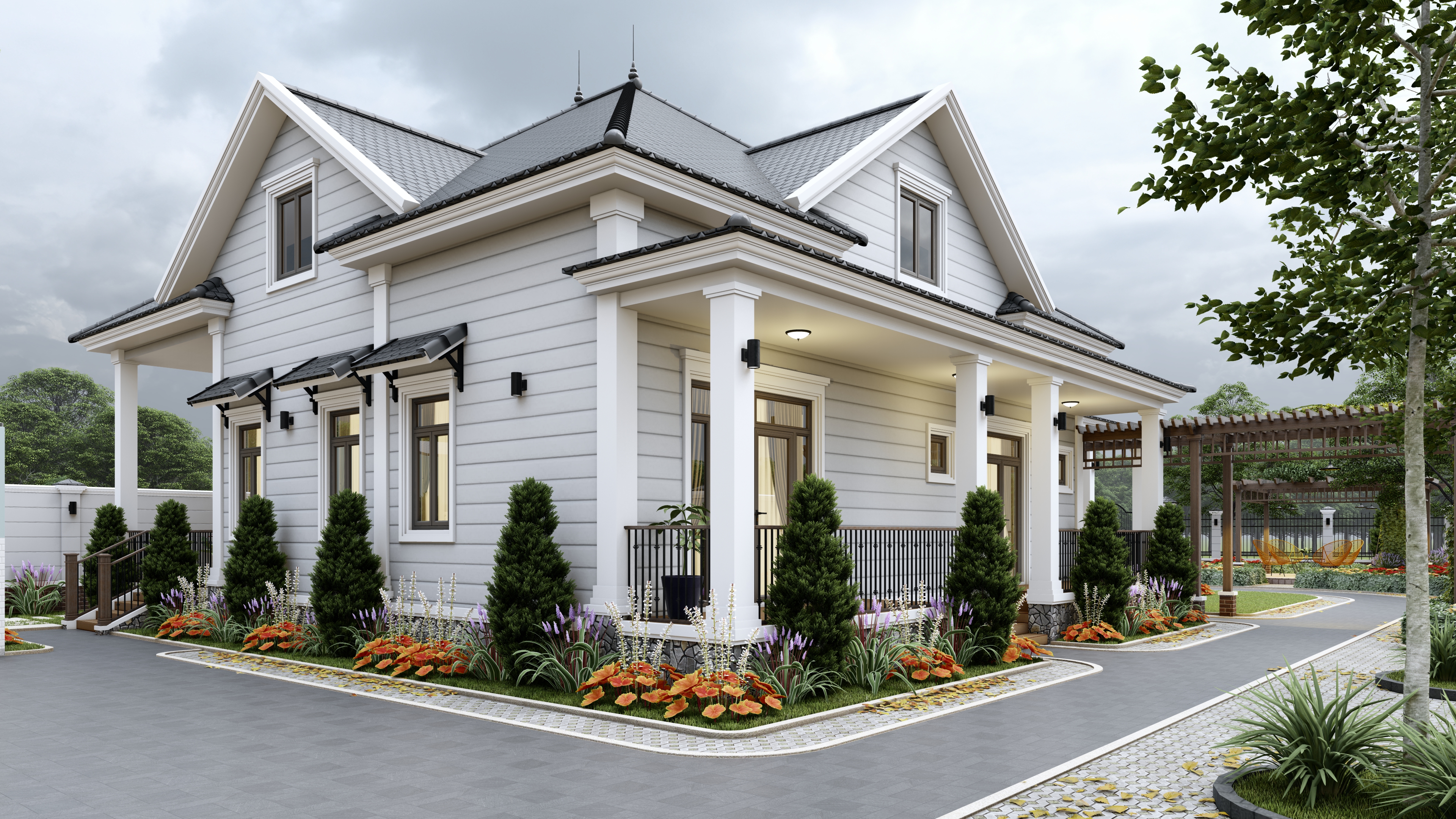 NHÀ VƯỜN NGHỈ DƯỞNG 14X21 - PHONG CÁCH VILLA KIỂU MĨ-9