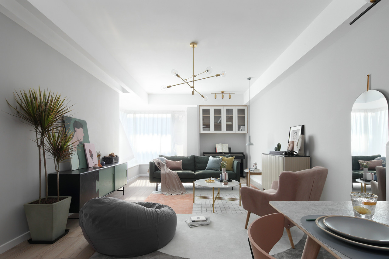 成都 110 平灰色调家居设计，开放式厨房与明亮色彩的完美融合-10