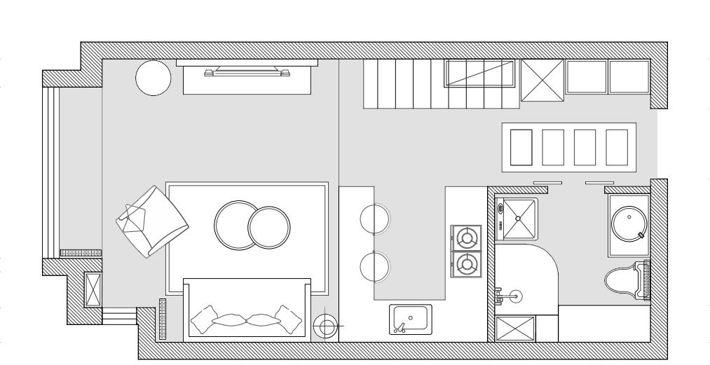 42㎡Loft 别墅,庭院式玄关、开放式厨房、电动投影幕布-37