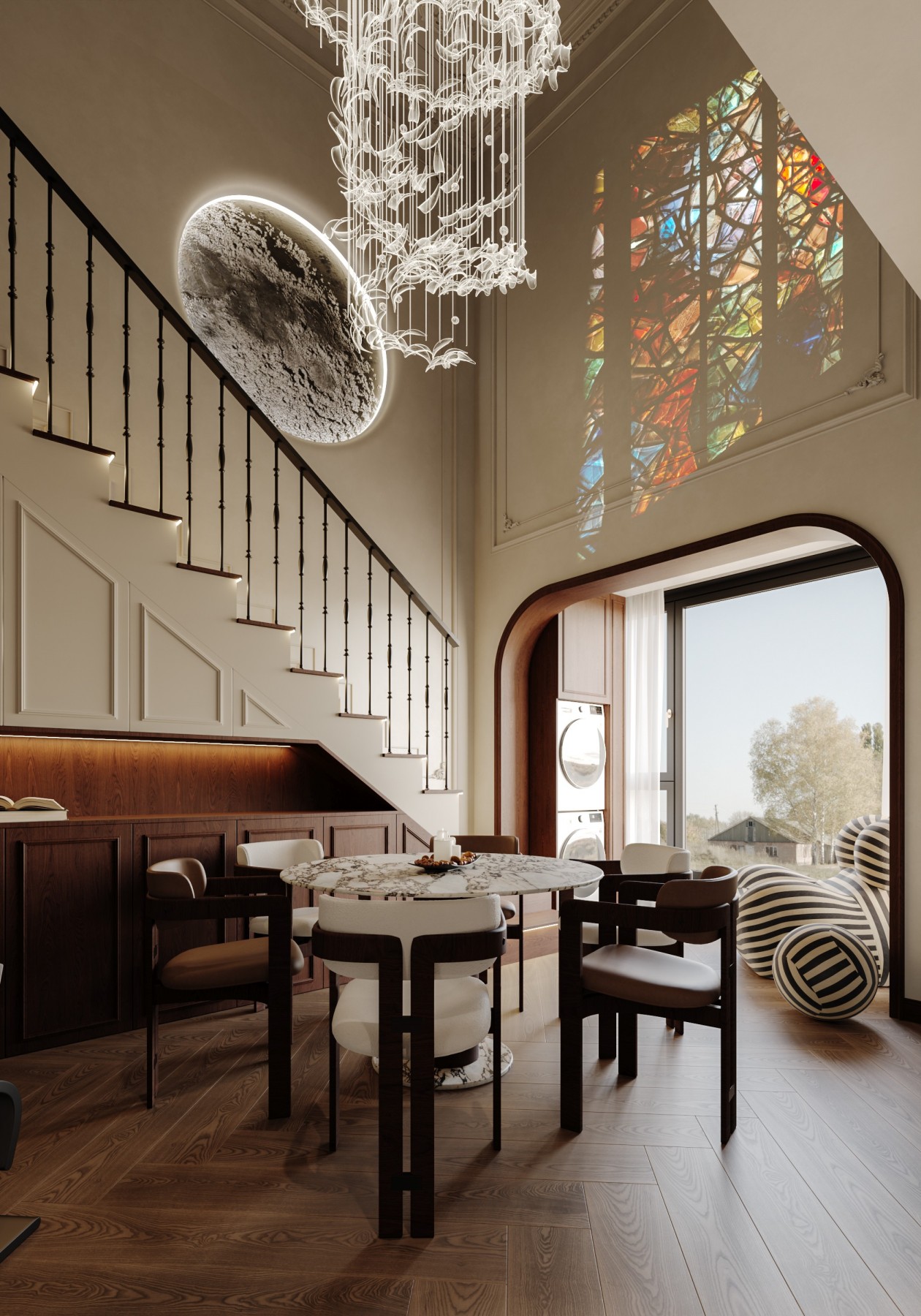 法式挑空复古loft效果图表现-4