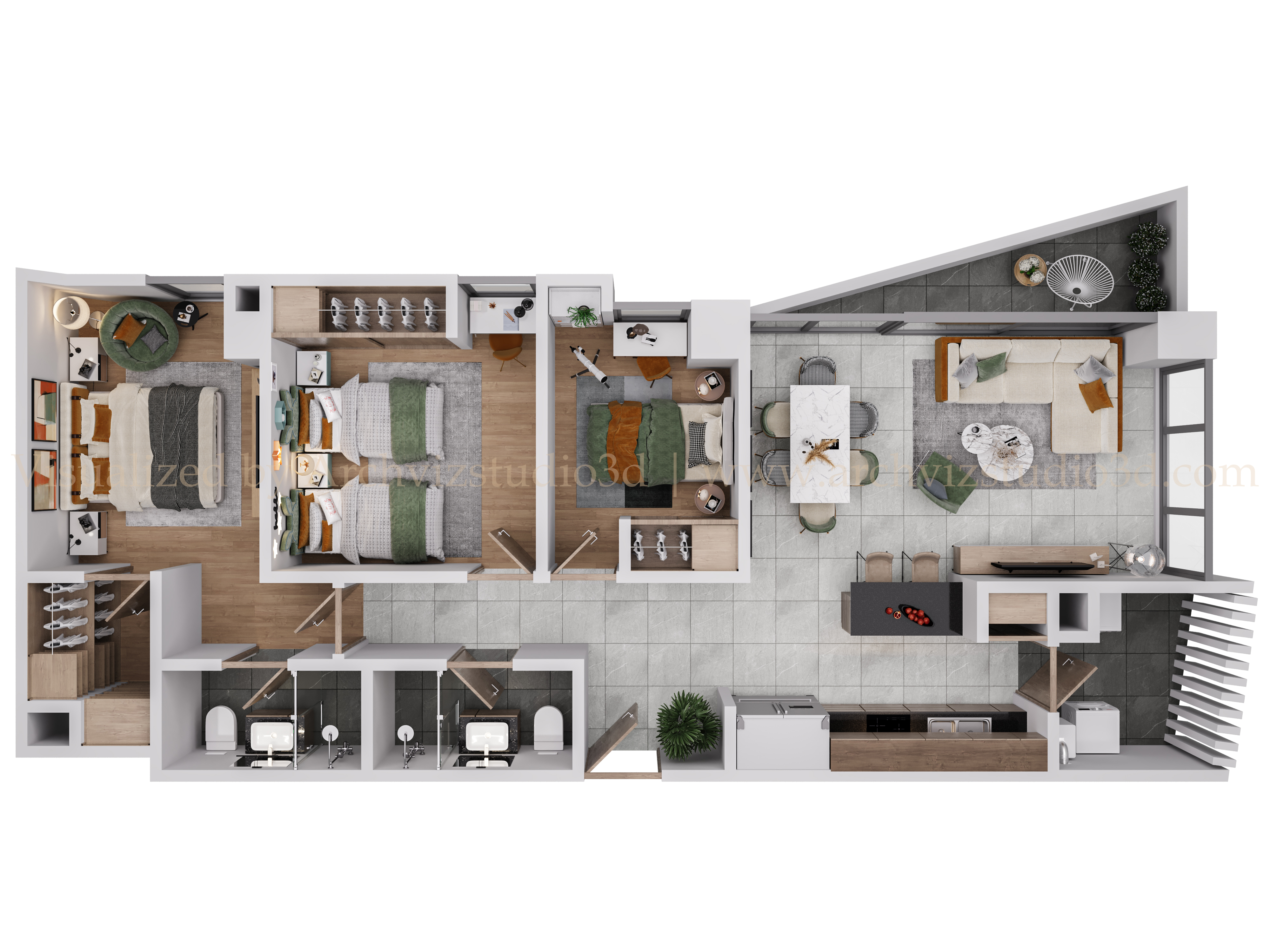 3D 楼层平面图  鸟瞰图展示项目-7