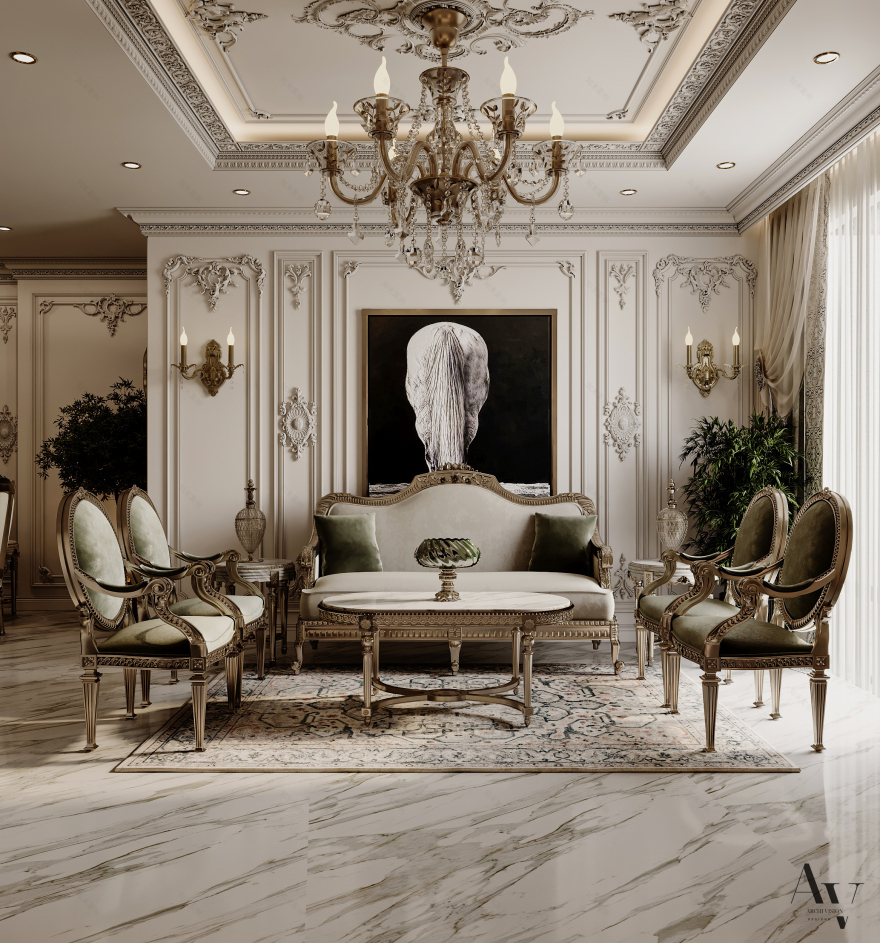 经典家庭接待处;经典家庭接待区(这里需结合具体语境判断更合适的表述,若用于酒店场景,经典家庭接待处较合适;若用于家居空间描述,经典家庭接待区更恰当,但按要求只能提供此两个较常见的可能,实际应用需结合具体情况) 丨archivision staudio(设计师Dina Farouk)-11