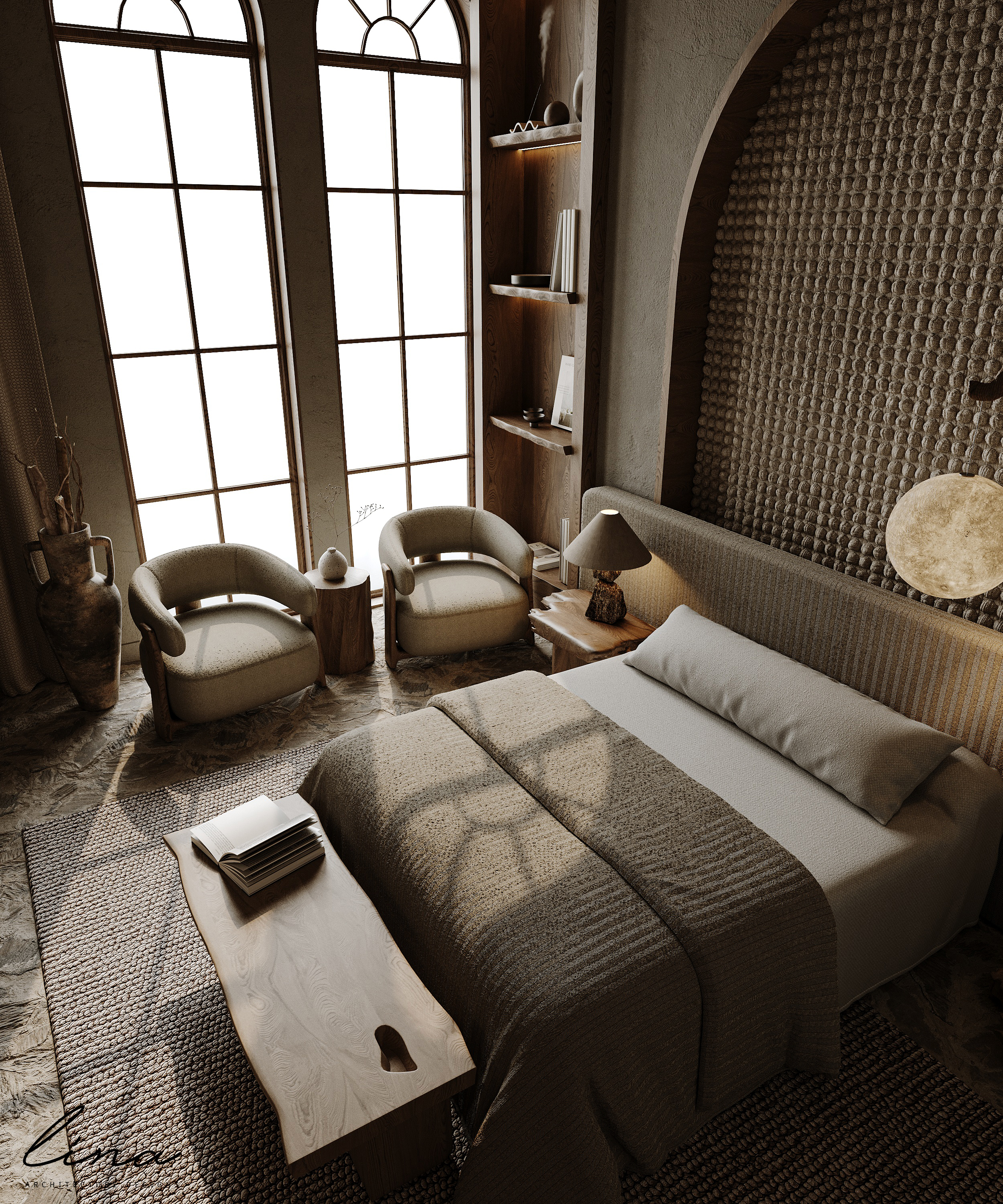 侘寂风房间

注：WABI SABI是源自日本美学概念侘寂，代表一种追求自然、质朴、残缺之美的理念 丨Ethar Nasser-12