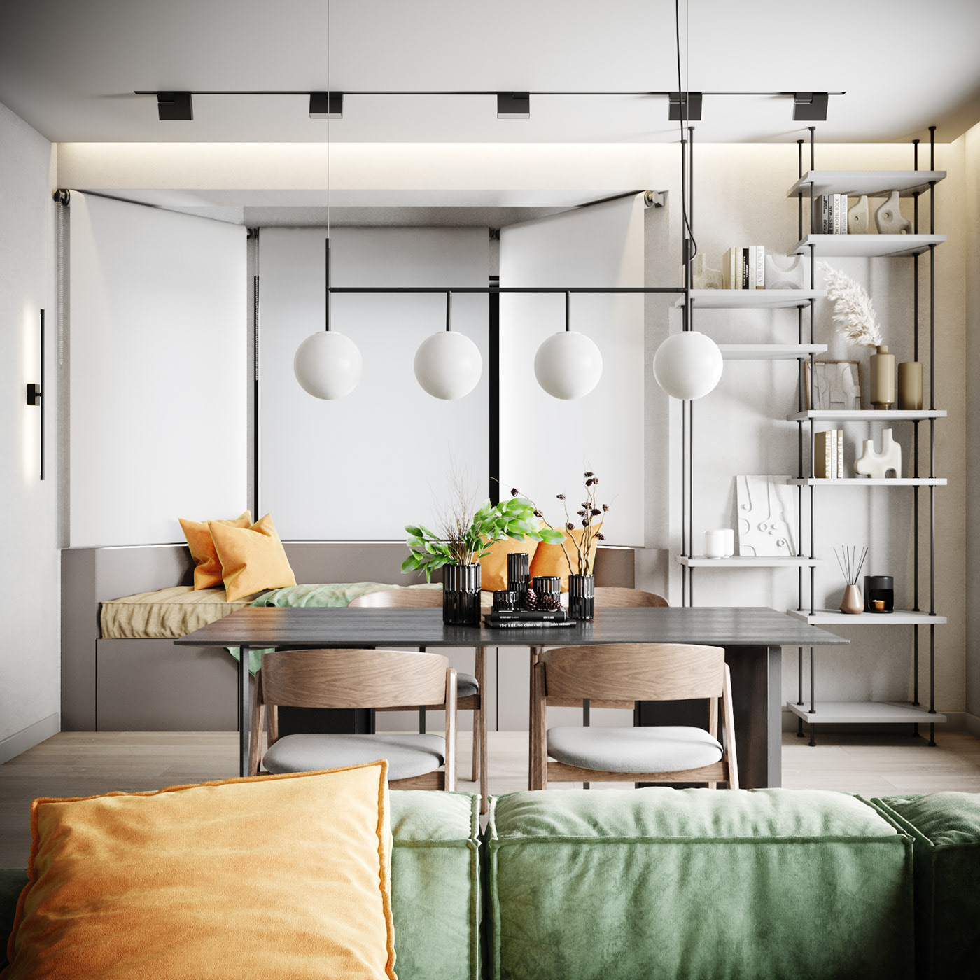 158㎡绿色+暖色系公寓 既清新又温暖-2