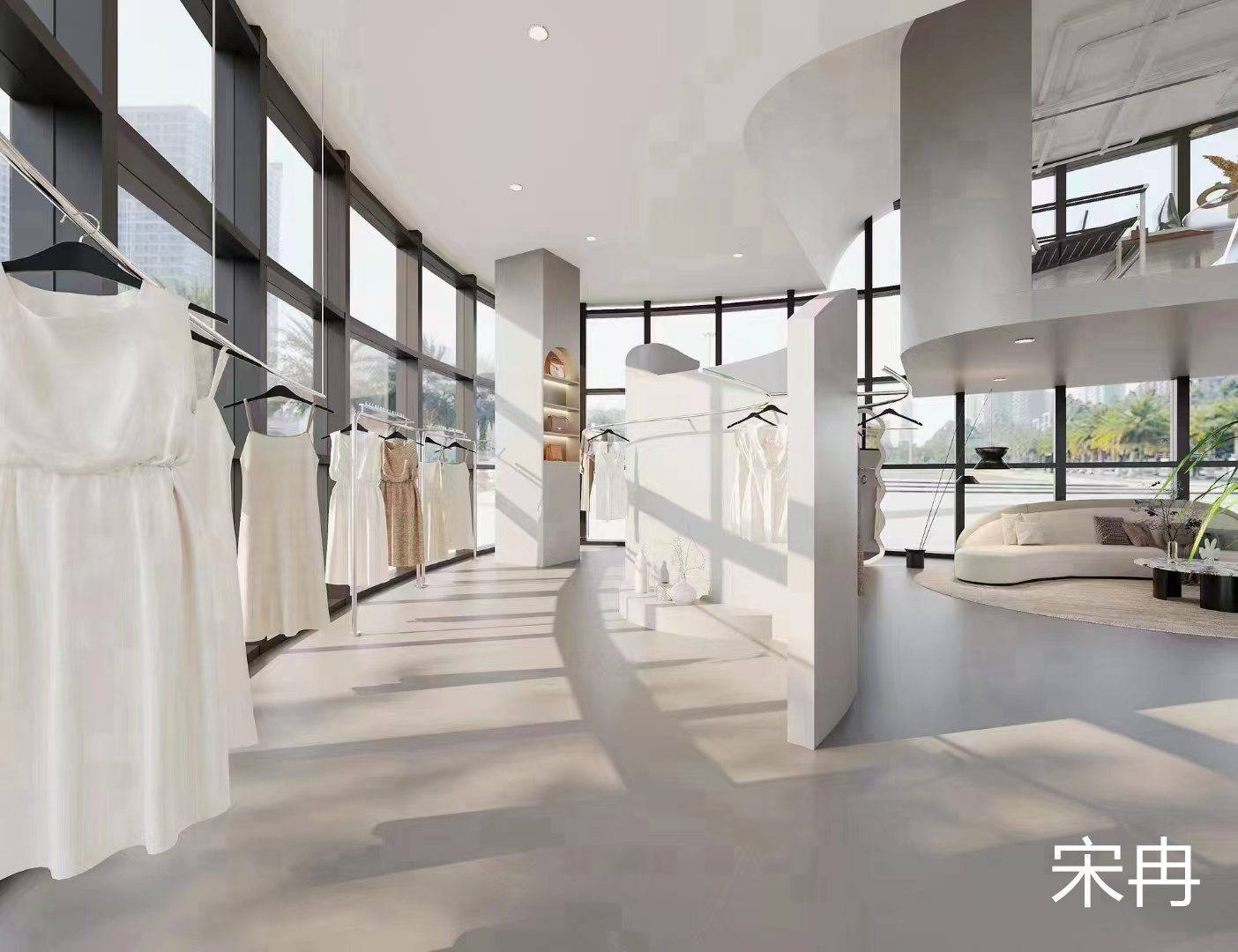 时尚简约服装店，整体以灰色系为主色系，配以中间弧形造型，是整体更加时尚简约-2