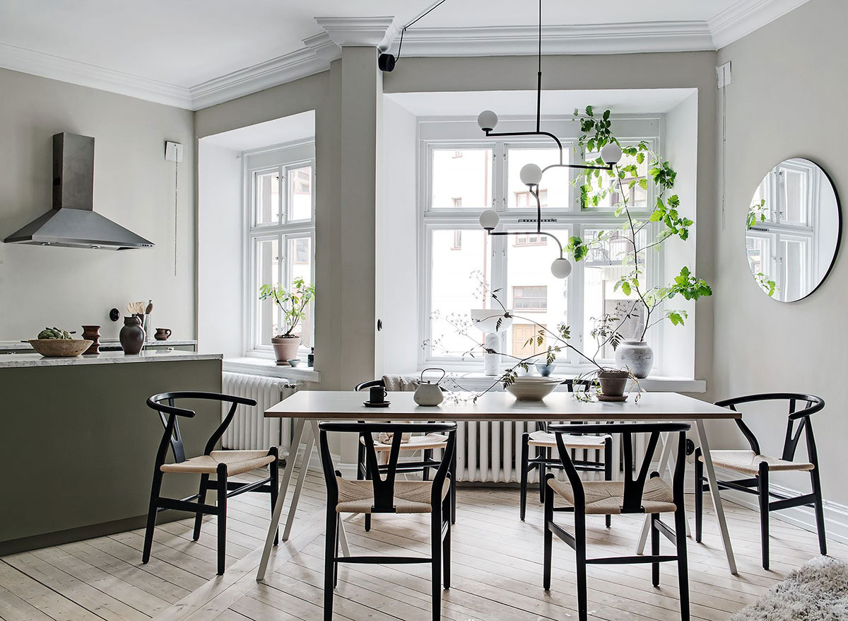 瑞典 71 平米绿色厨房不规则公寓设计-4