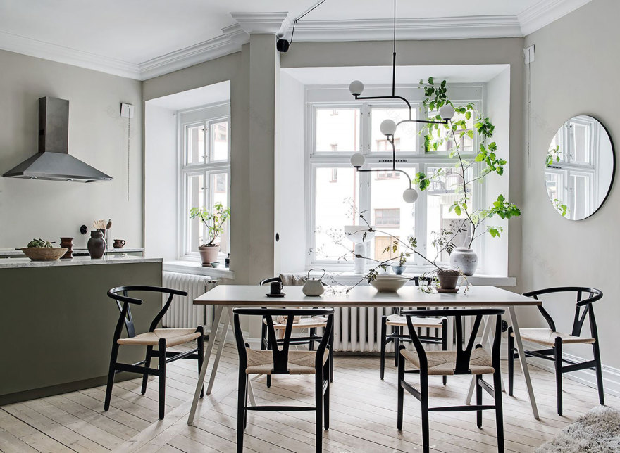 瑞典 71 平米绿色厨房不规则公寓设计-4