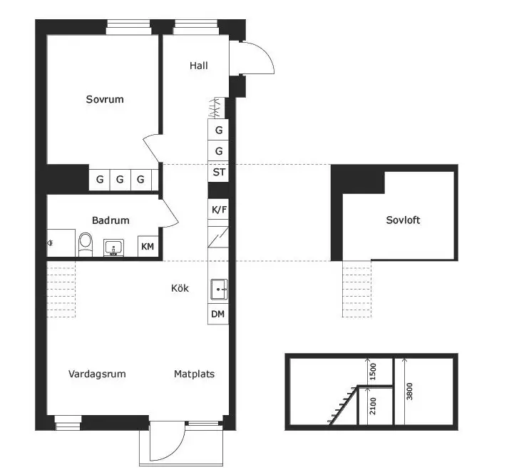 瑞典 55m2 一室两层公寓设计-13