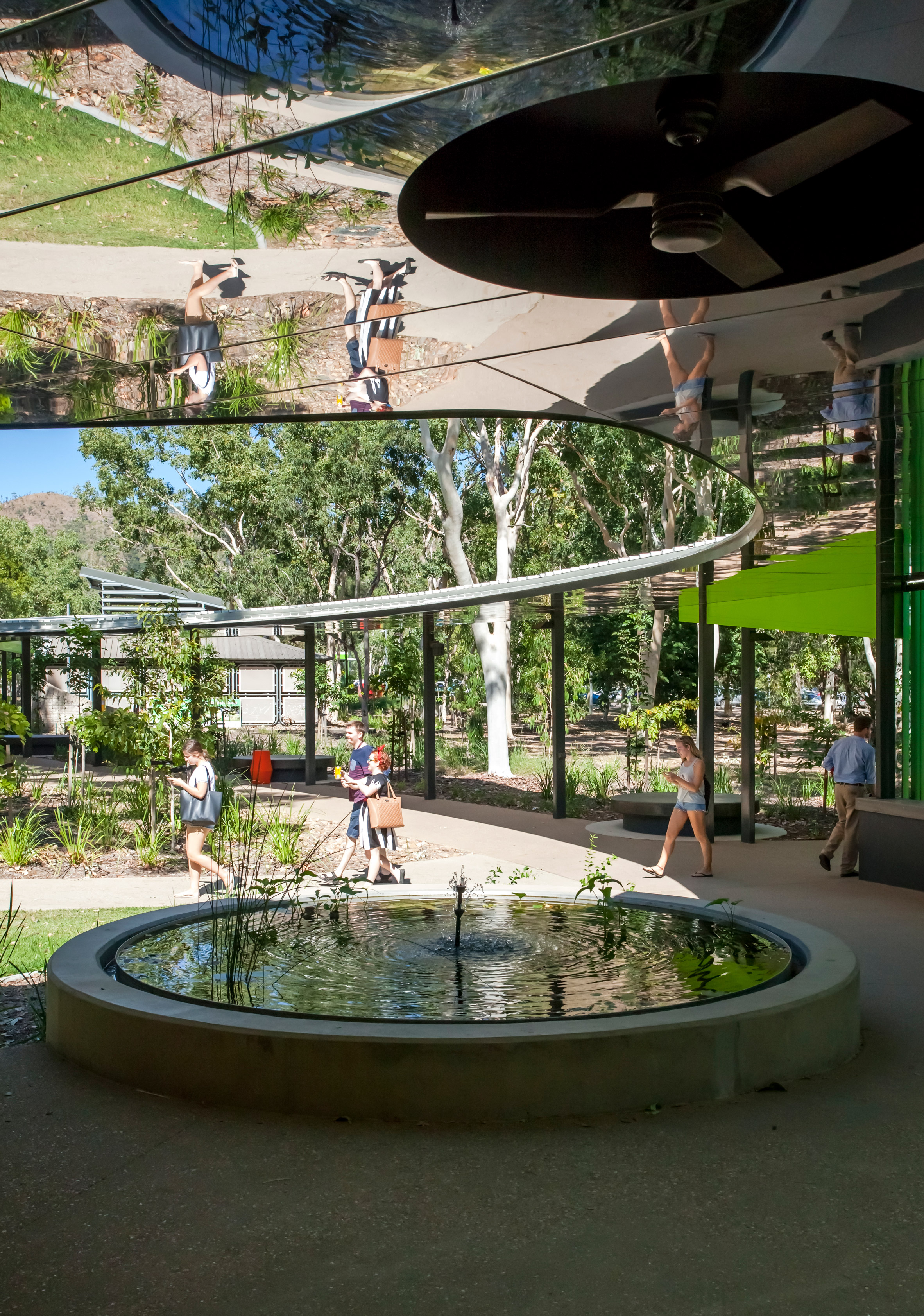 Mirrored ceilings reflect surroundings of walkway at Australian university-15