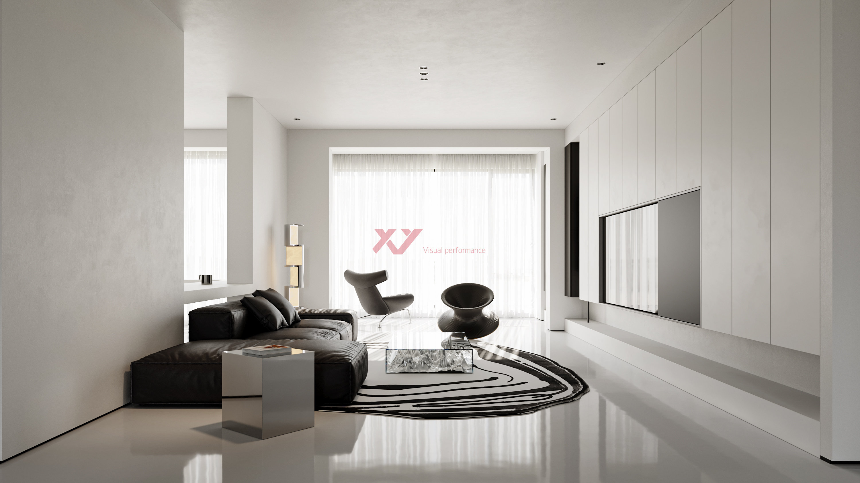 家装/现代黑百灰设计效果图表现-3