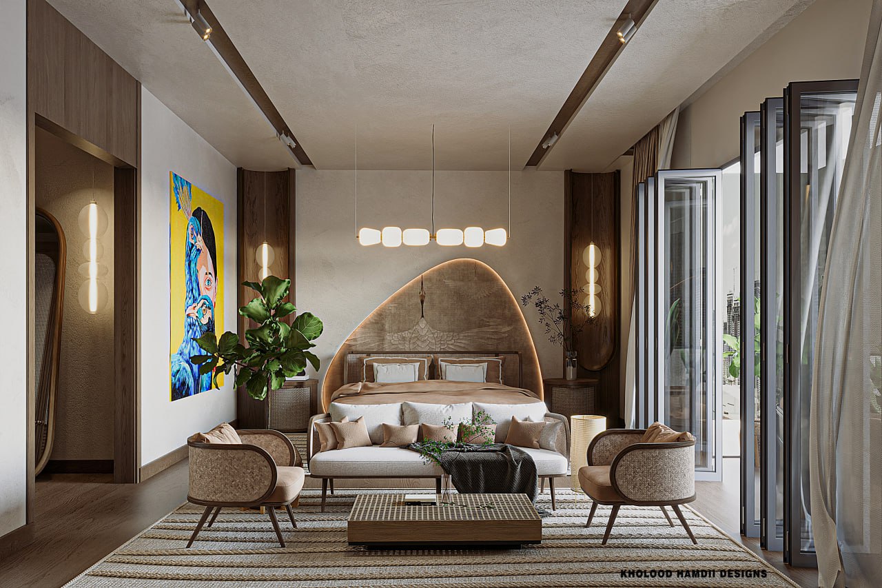 Modern organic bedroom design with Rattan touch-0