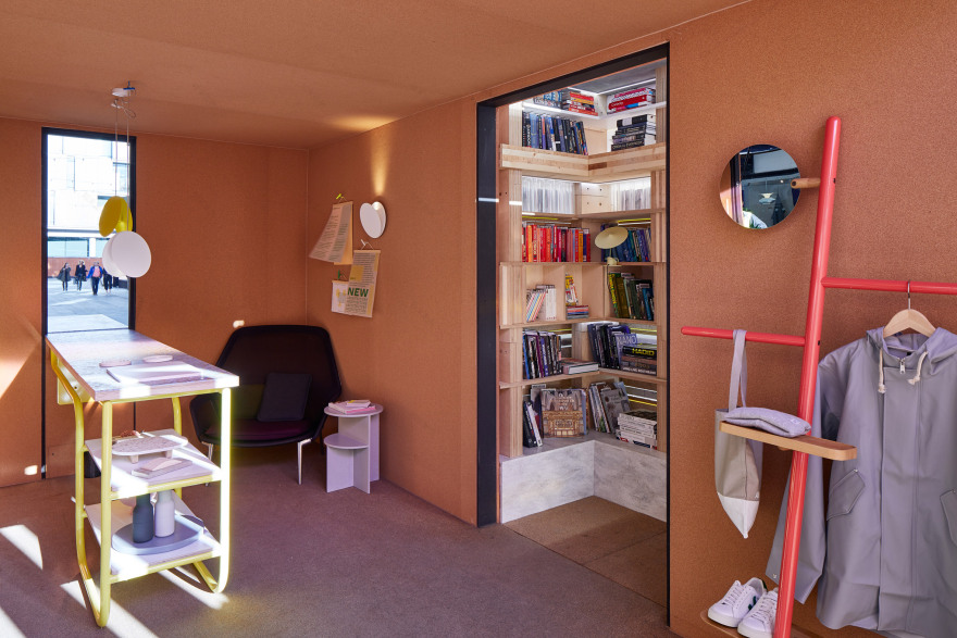 Sam Jacob designs parasitic library for MINI Living Urban Cabin-12