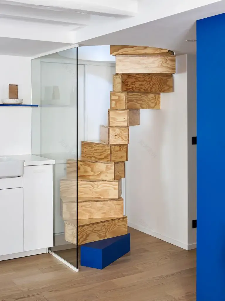 巴黎 50 平米极简双层公寓,蓝色调搭配惊艳设计-9