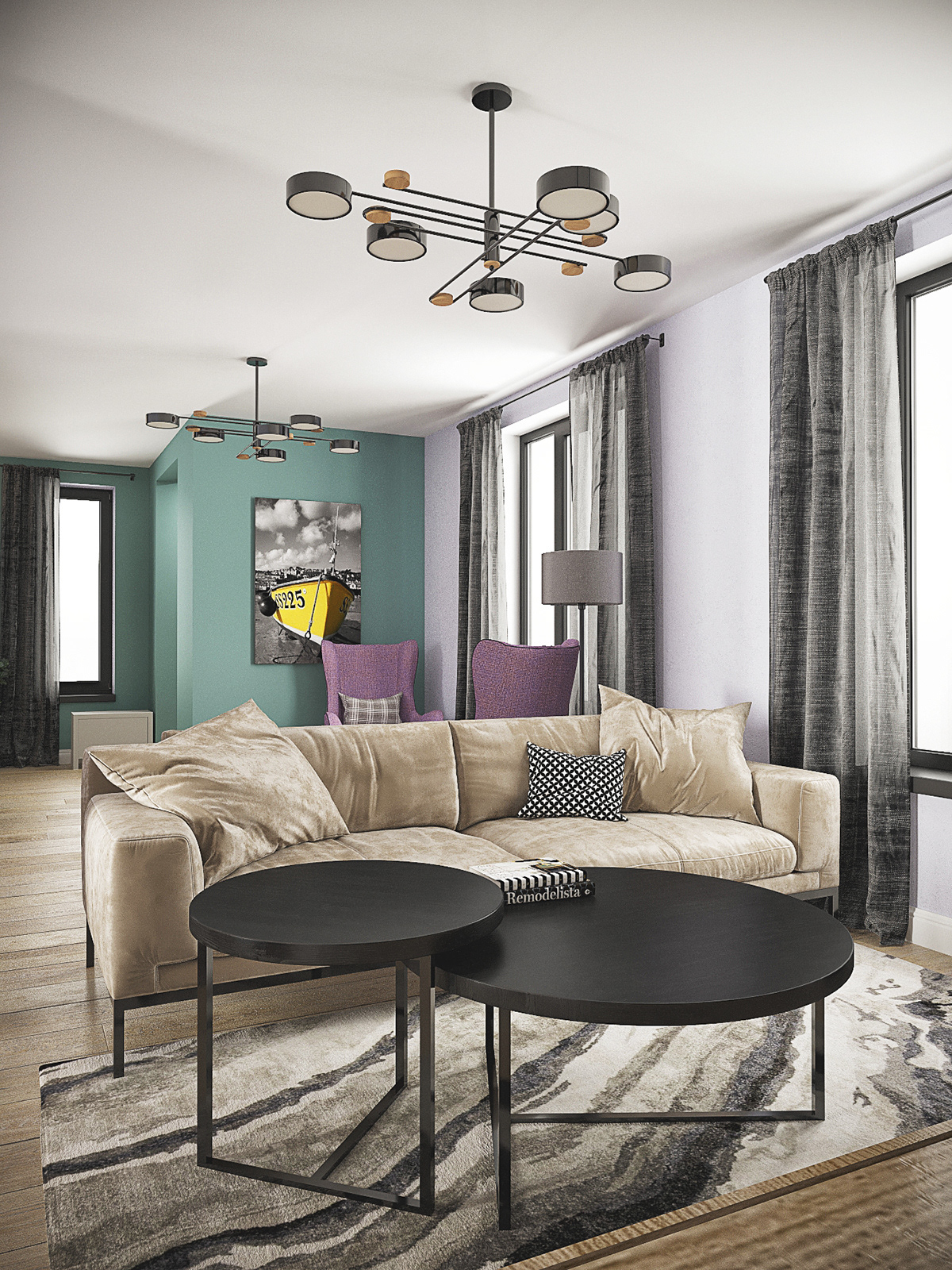 "现代简约风格，打造 2 层别墅舒适客厅厨房空间"-0