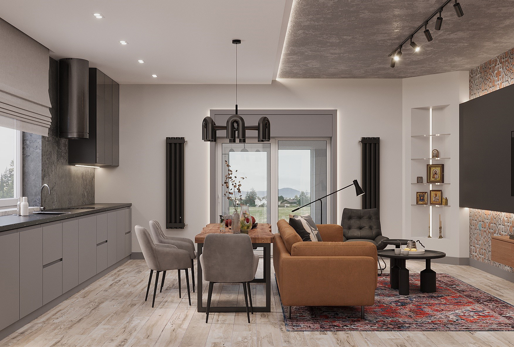 厨房  客厅设计项目丨俄罗斯奥伦堡丨DALI装饰材料与设计展厅-3