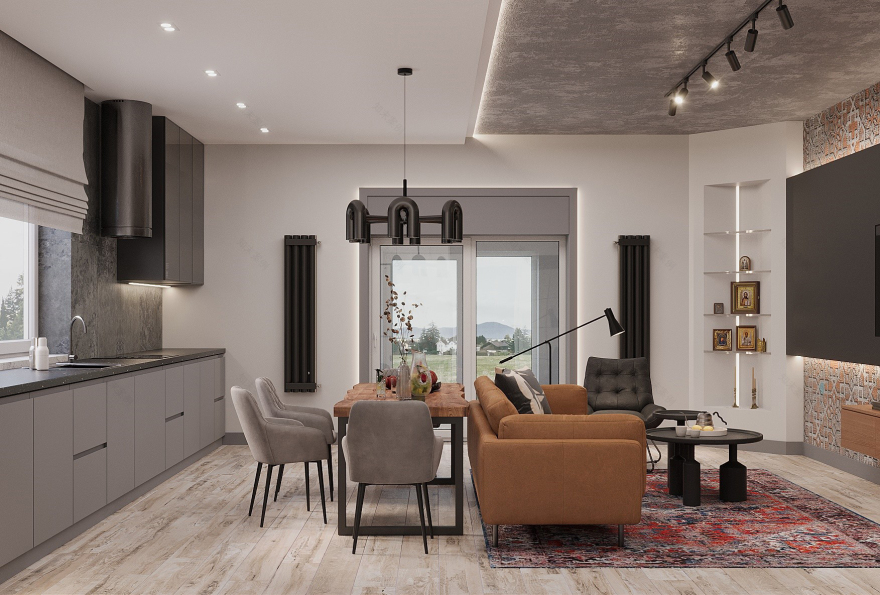 厨房 客厅设计项目丨俄罗斯奥伦堡丨DALI装饰材料与设计展厅-3