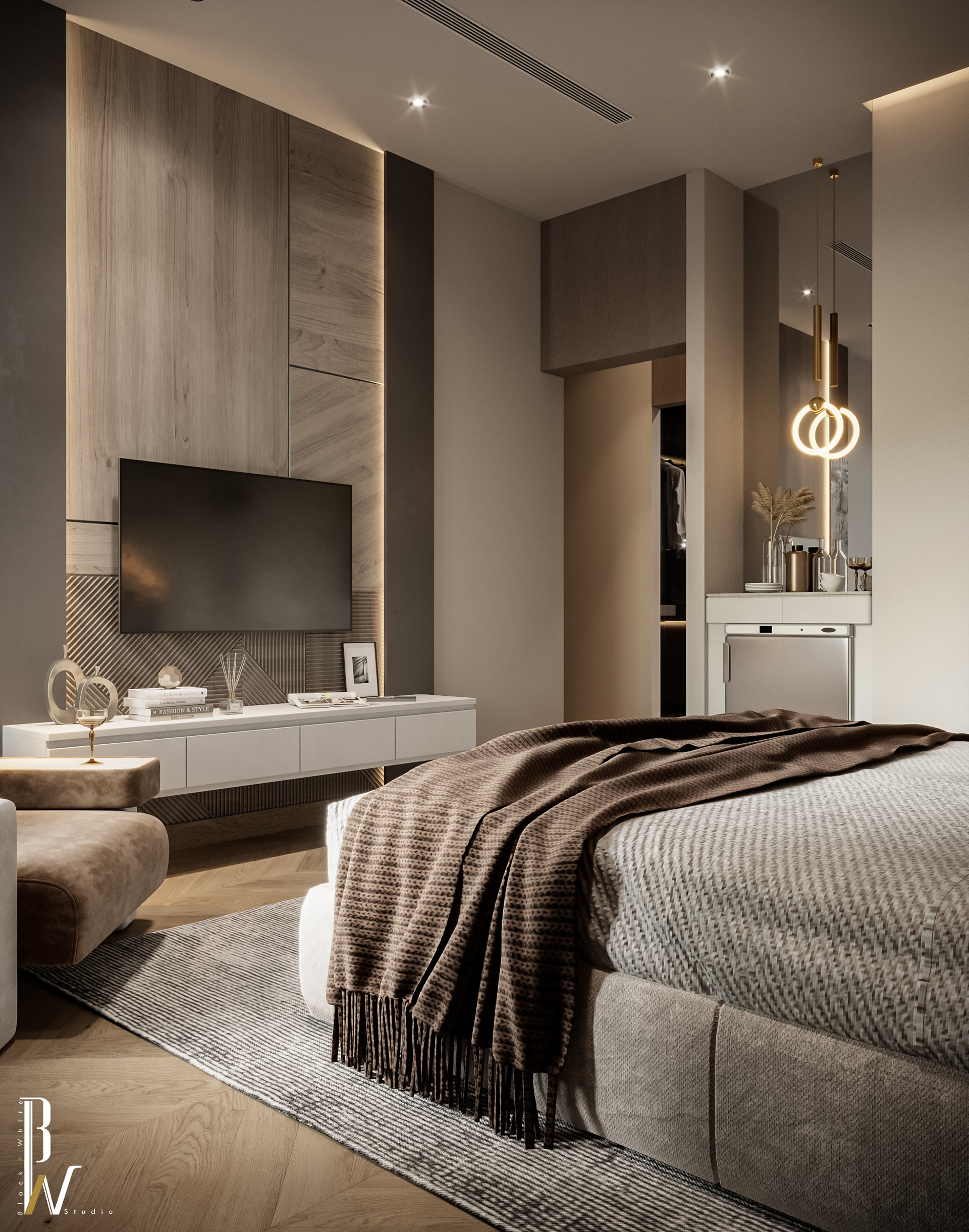 现代卧室丨阿联酋丨Black N White-23