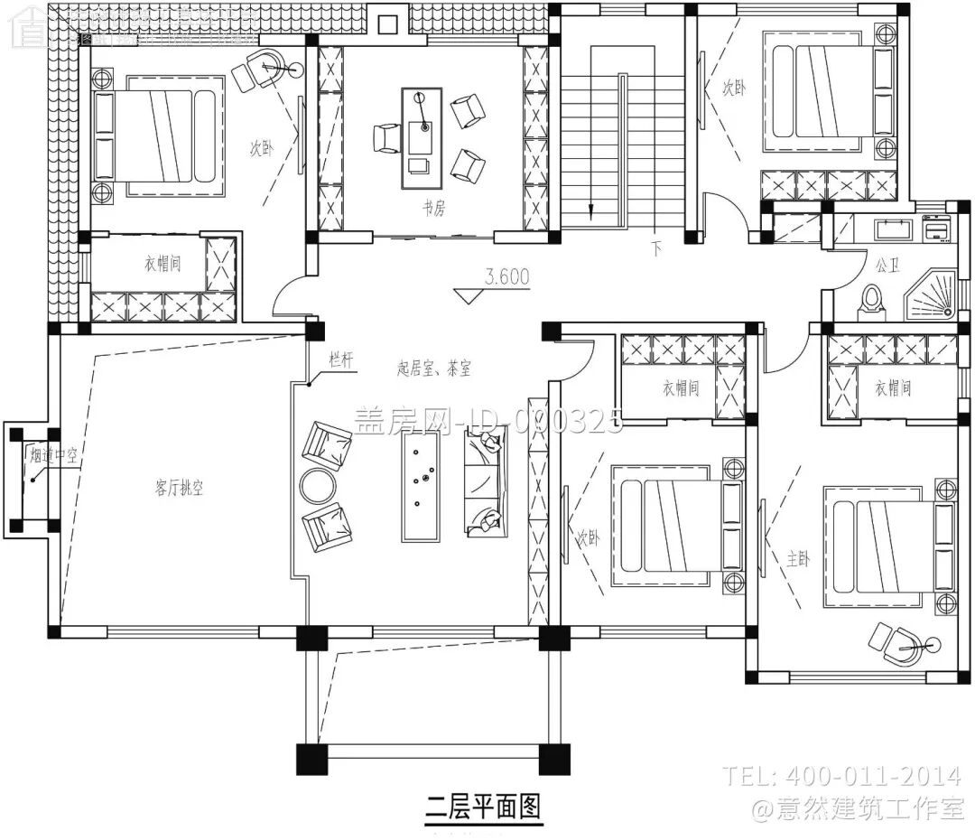 【设计师案例】土建参考造价88万，面宽18.8m×进深14.8m四川巴中二层新中式别墅-19