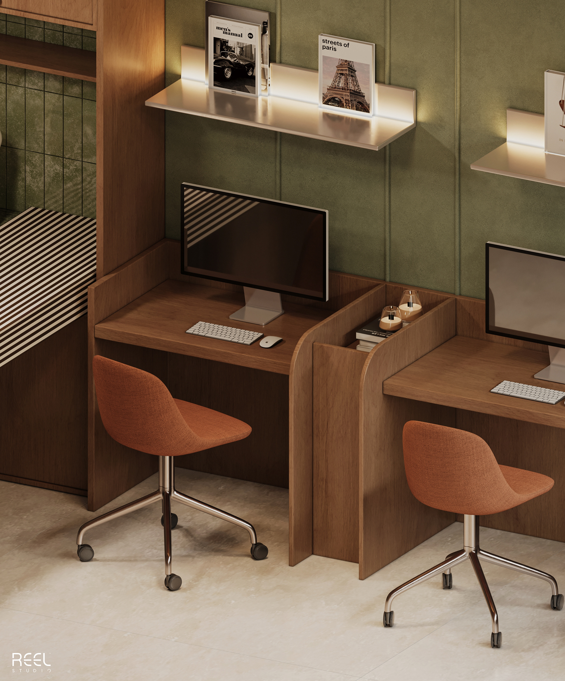 Mid-century Living Room With Workspace-17