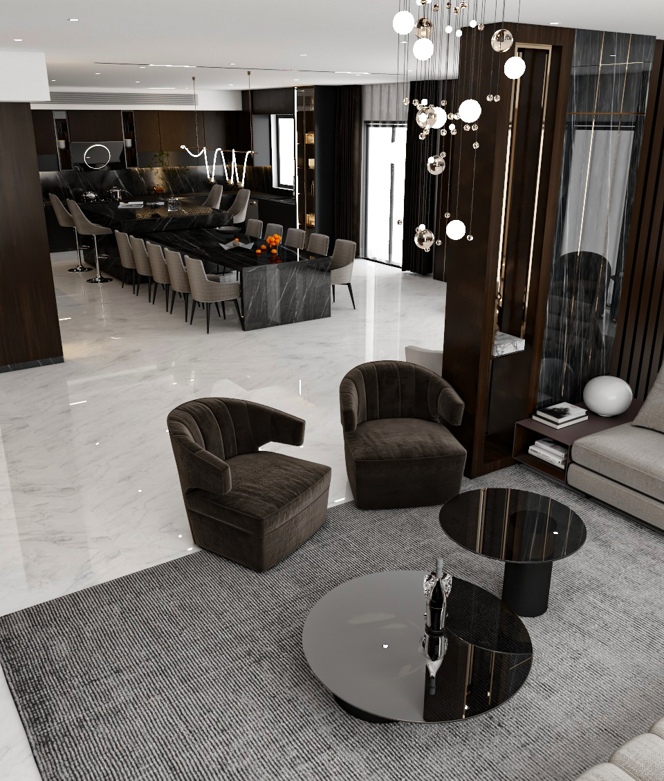 Living room with luxurious kitchen-12