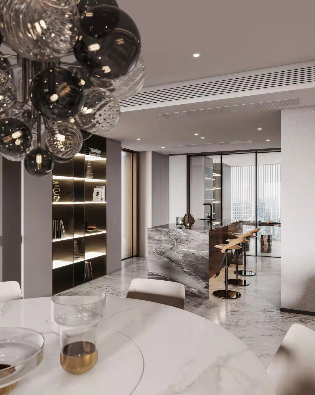 银狐岩板轻奢大平层设计-7