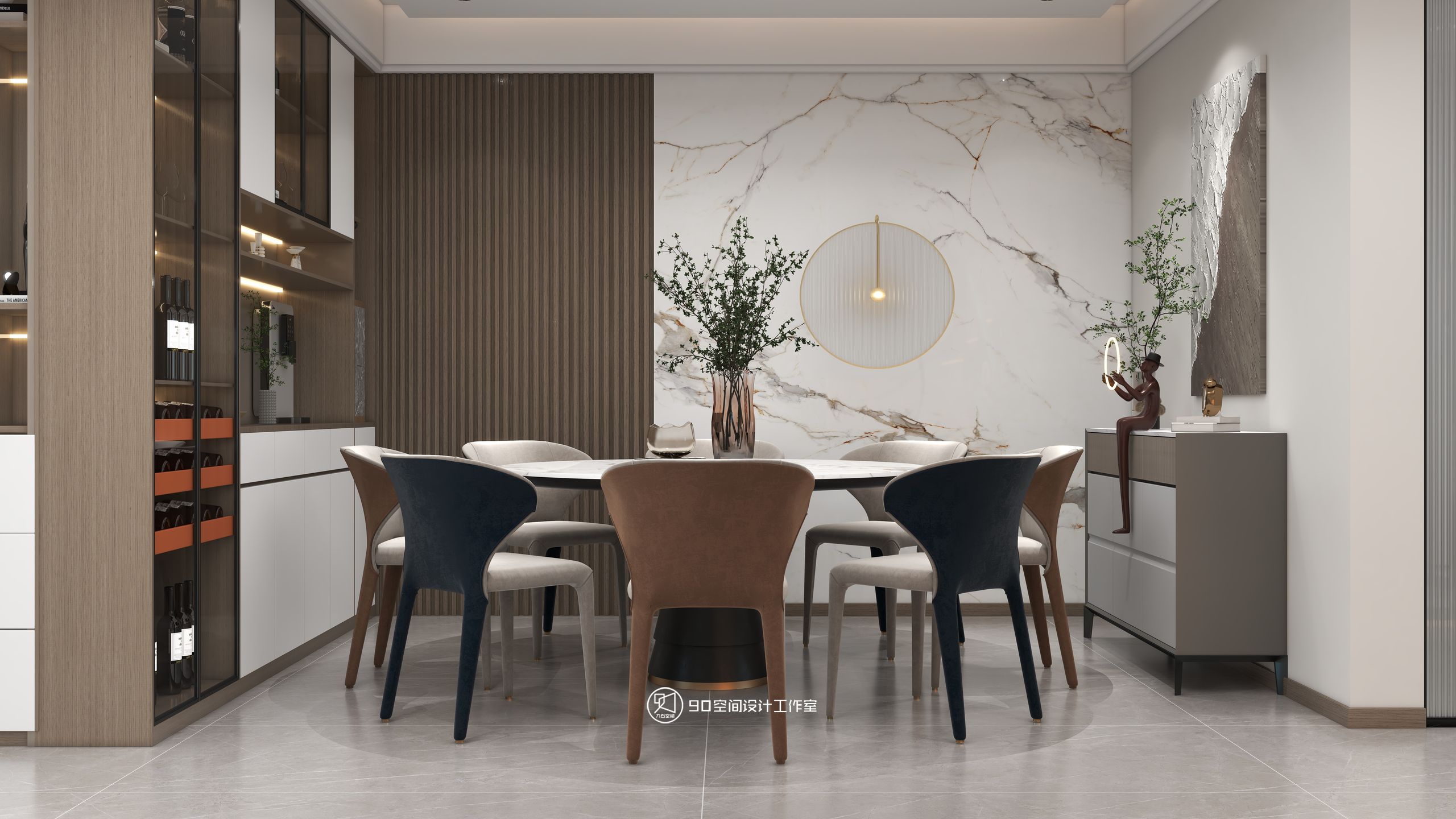 海市蜃楼现代轻奢风格挑高别墅设计丨90 空间设计-16