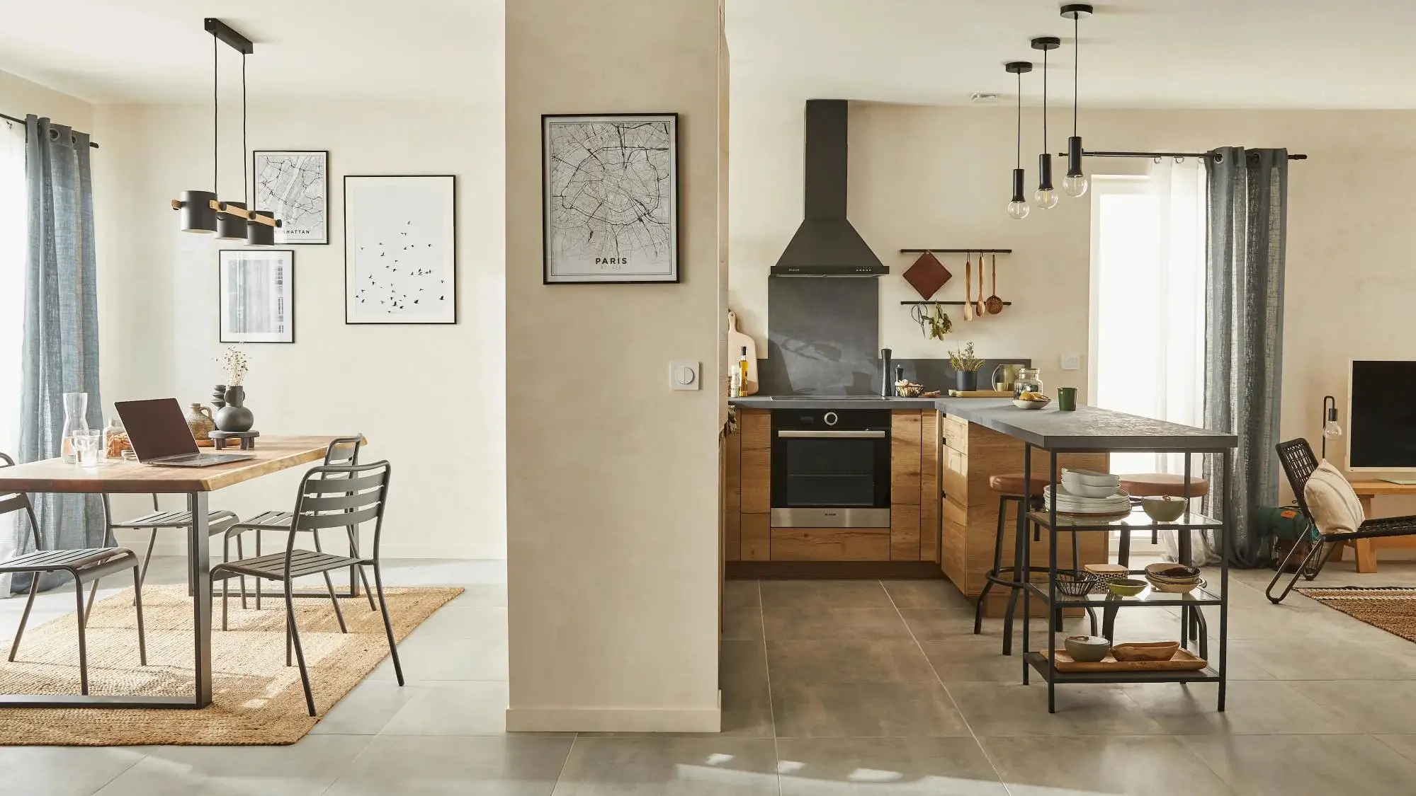 开放式木质厨房设计，现代而温馨-1