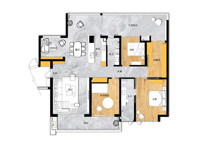 60万元四居及以上168平米装修案例-24