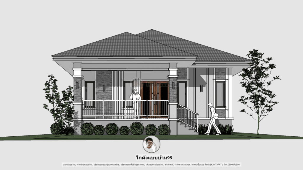 บ้านชั้นเดียวยกพื้นสูง P-2134 สไตล์บ้านปั้นหยา แบบบ้านสวย 100 ตร.ม.-10