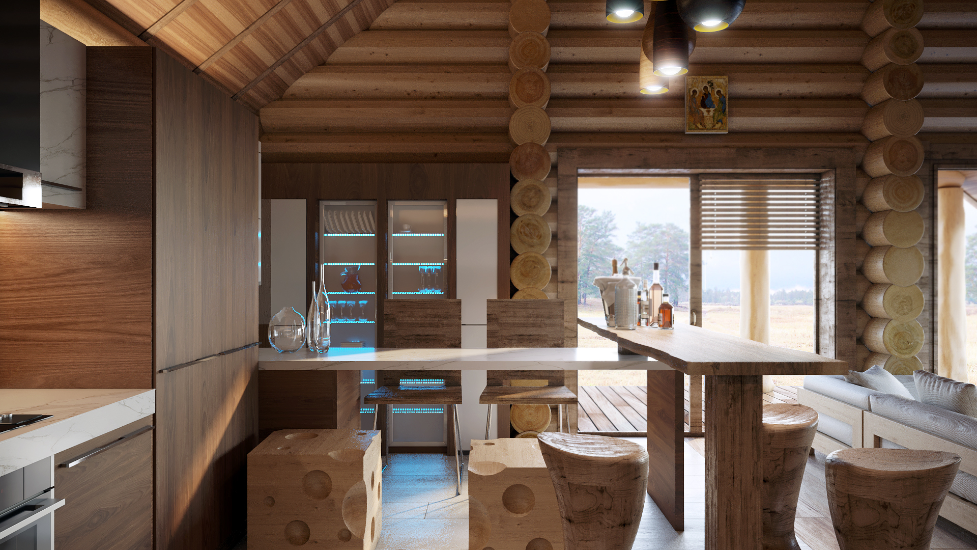 Варианты интерьера в срубе.-6