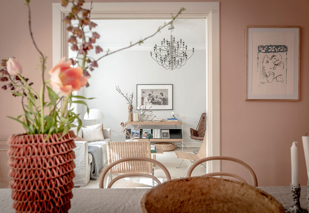 瑞典 84 平米粉色餐厅公寓设计-9