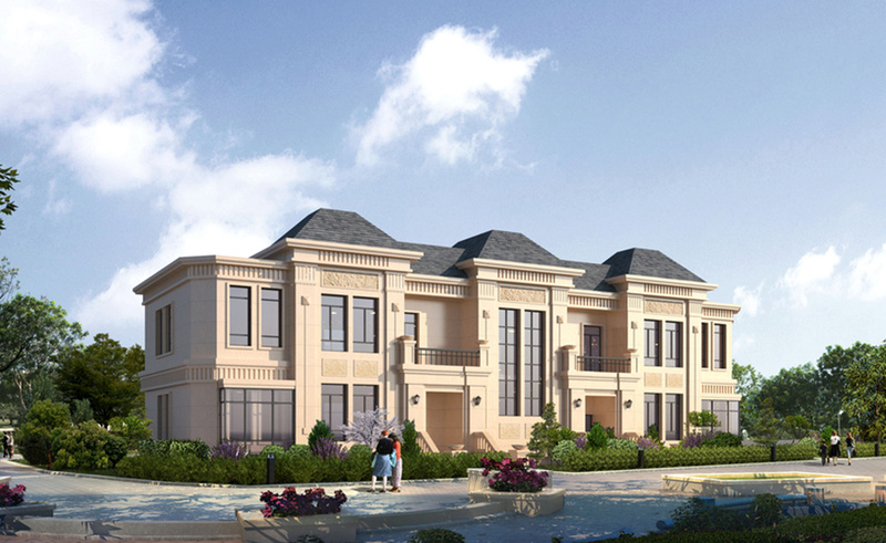 联排别墅双拼别墅建筑外观设计案例效果图-7