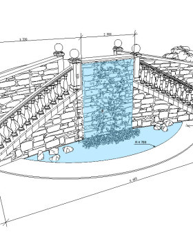 sketches of options for arranging a waterfall