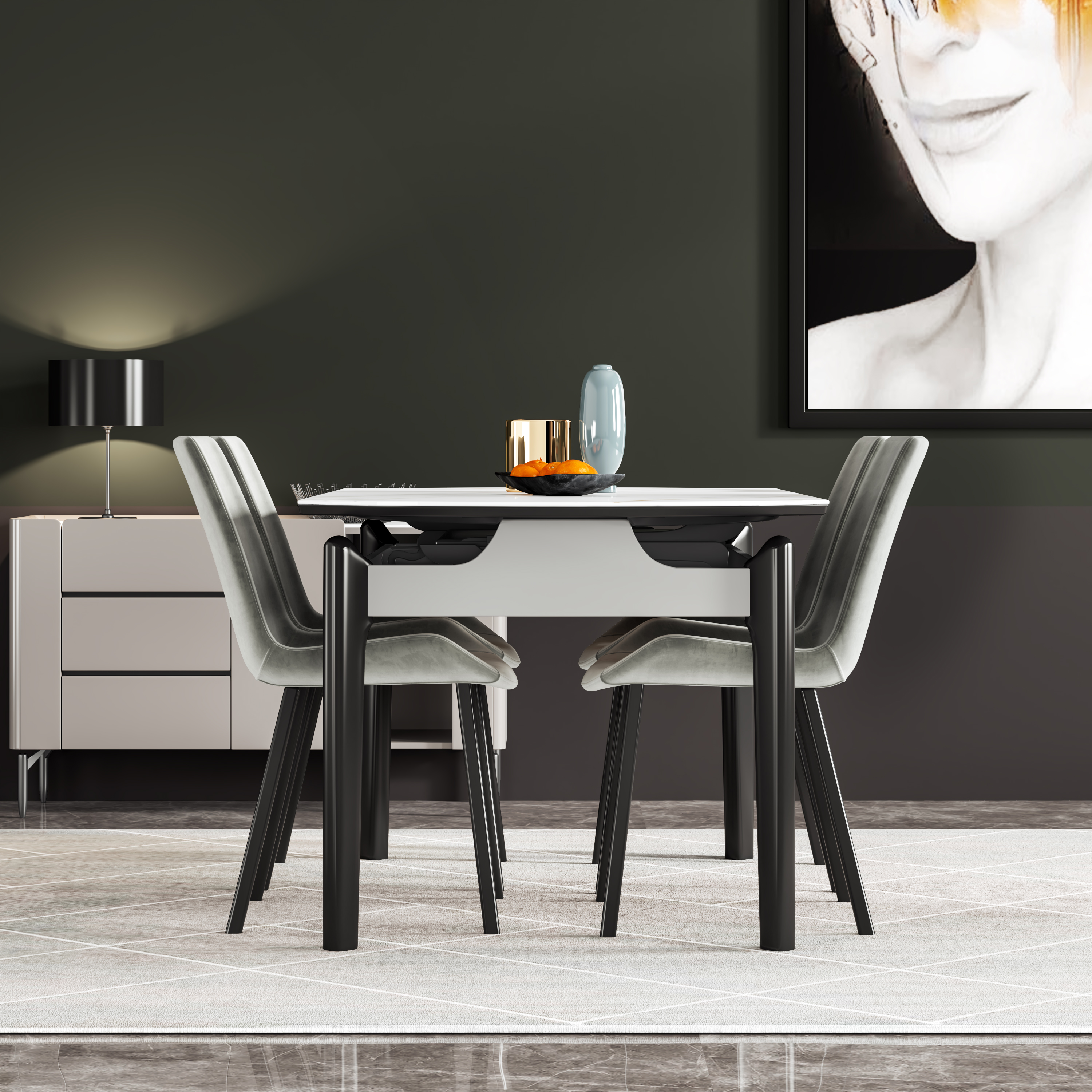 极简风尚 可方可圆岩板餐桌设计-2