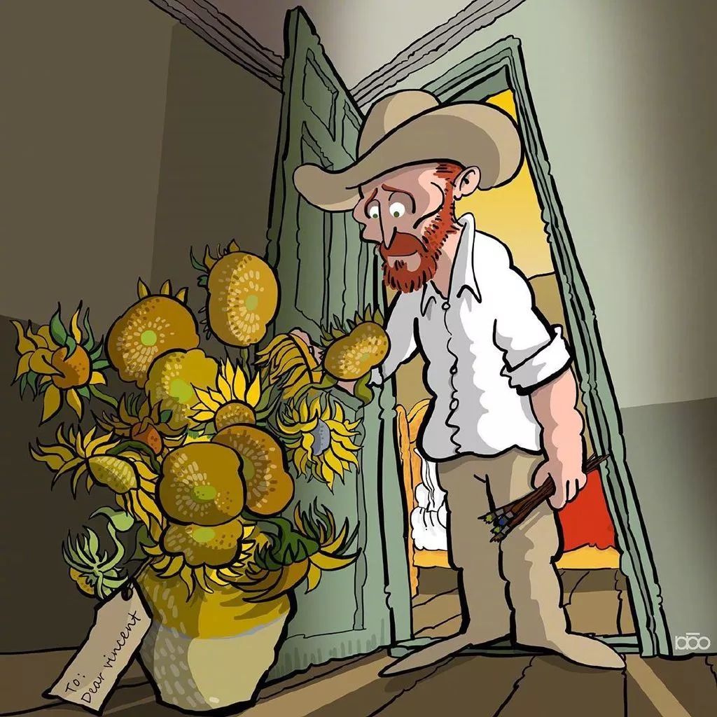 梵高生活艺术化,伊朗插画家漫画致敬经典-28