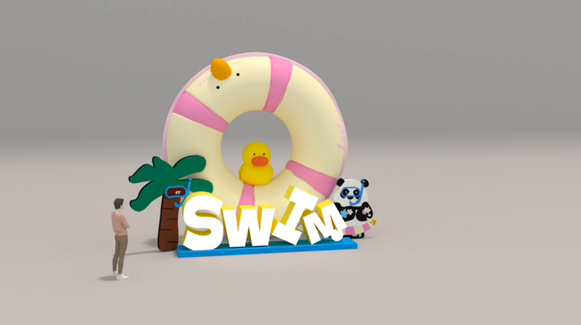 购物中心六一暑期夏季美陈方案“熊猫盼崽”玩水派对-10