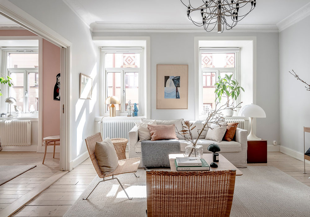 瑞典 84 平米粉色餐厅公寓设计-3