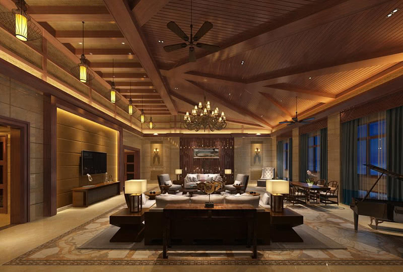 别墅中式风格室内装修设计案例效果图2-0
