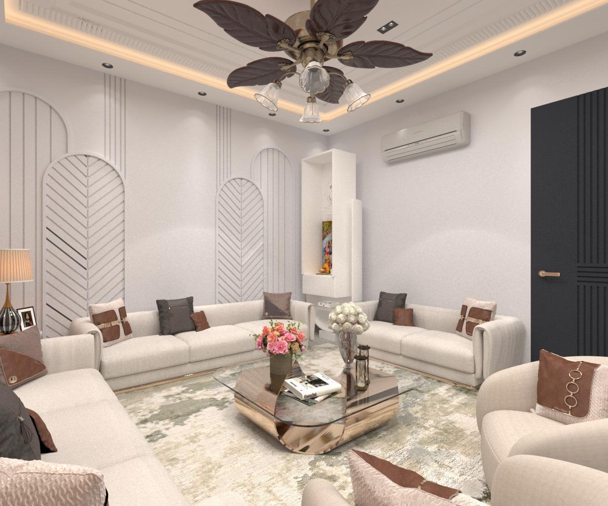 3D LIVING ROOM WITH TV UNIT AND MANDIR-1