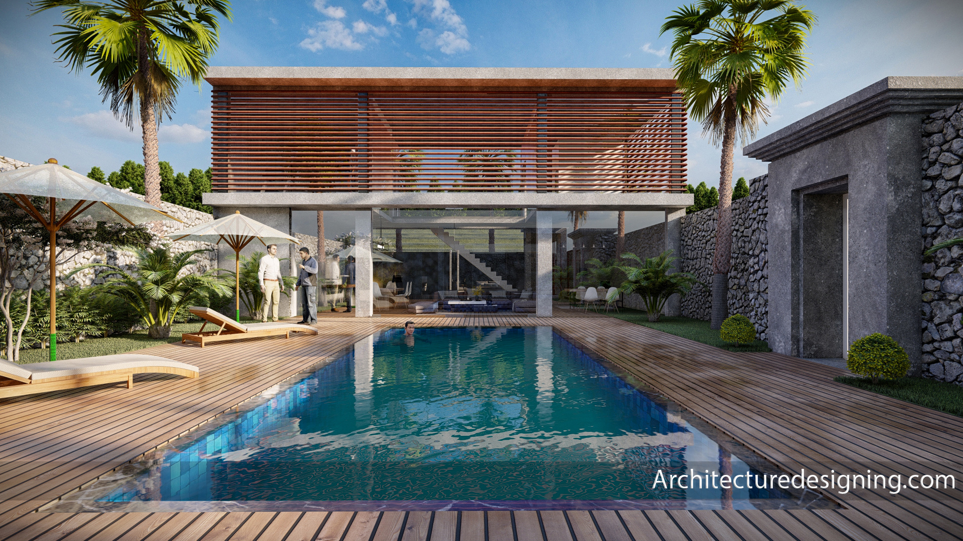 Modern Villa design with courtyard in hilly area-1