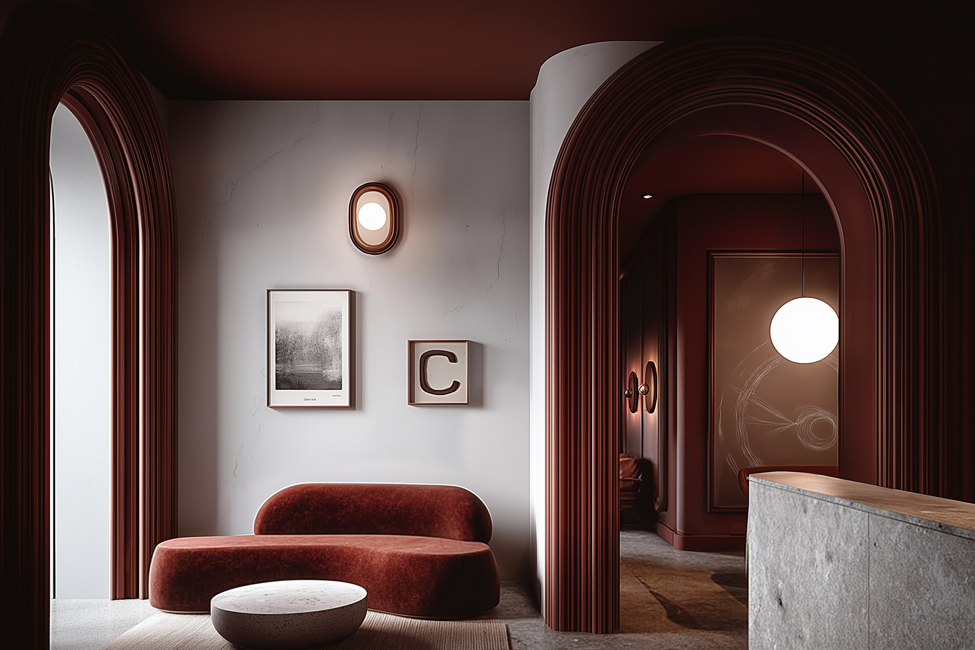 用红色弯曲（绘制、勾勒等，需结合具体语境确定curved准确含义）

注：由于不清楚curved在具体语境中的准确动作，这里给出一个宽泛解释若有更详细语境，可提供以得到更精确翻译  -12